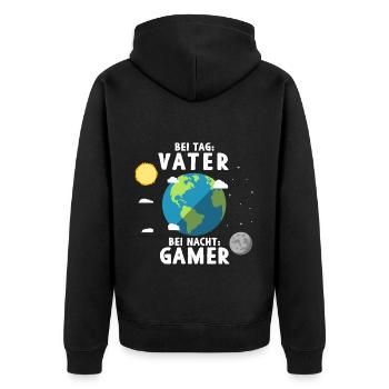 Am Tag Vater Bei Nacht Zocker Gaming Vatertag - Unisex Premium Bio Zip Hoodie - Schwarz - Hinten - Nico (187cm)