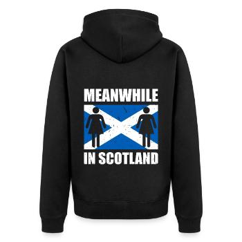 Schottisches Toilettenschild Schottland Kilt Rock - Unisex Premium Bio Zip Hoodie - Schwarz - Hinten - Nico (187cm)