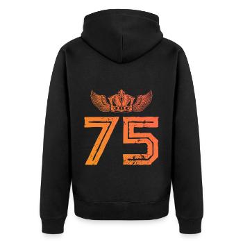 75 Zahl Krone - Unisex Premium Bio Zip Hoodie - Schwarz - Hinten - Nico (187cm)