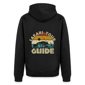 Safari Tour Guide Kostüm Afrika Zoo Tour Reise - Unisex Premium Bio Zip Hoodie - Schwarz - Hinten - Nico (187cm)