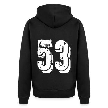 Maillot à 53 numéros - Veste à capuche bio Premium Unisexe - noir - Dos - Nico (187cm)