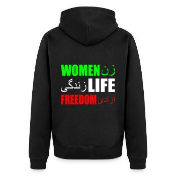 Women life freedom iran - Unisex Premium Bio Zip Hoodie - Schwarz - Hinten - Nico (187cm)