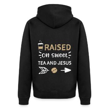 Raised On Sweet Tea And Jesus - Unisex Premium Organic Zip Hoodie - black - Back - Nico (187cm)