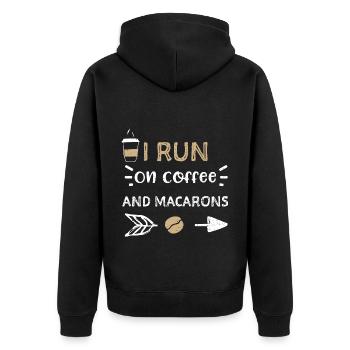 I Run On Coffee And Macarons - Unisex Premium Bio Zip Hoodie - Schwarz - Hinten - Nico (187cm)