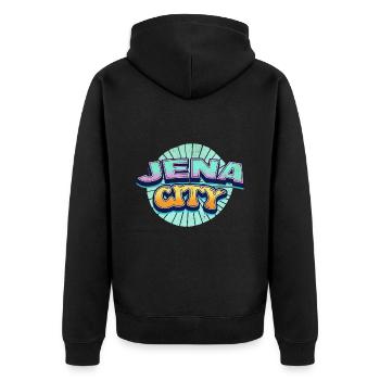 Jena Deutschland Stadt Schrift Pop Art Comic - Unisex Premium Bio Zip Hoodie - Schwarz - Hinten - Nico (187cm)