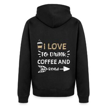 J’aime boire du café et lire - Veste à capuche bio Premium Unisexe - noir - Dos - Nico (187cm)