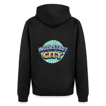 Ingolstadt Deutschland Stadt Schrift Pop Art Comic - Unisex Premium Bio Zip Hoodie - Schwarz - Hinten - Nico (187cm)