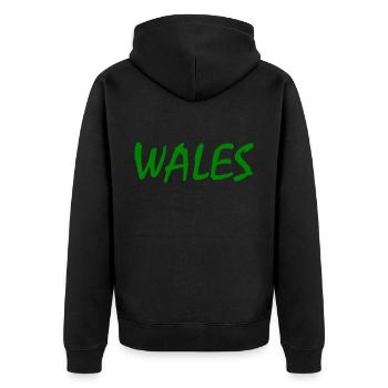 Wales - Unisex Premium Bio Zip Hoodie - Schwarz - Hinten - Nico (187cm)
