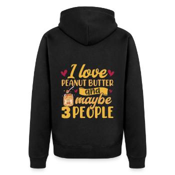 Ich liebe Erdnussbutter und vielleicht 3 Leute - Unisex Premium Bio Zip Hoodie - Schwarz - Hinten - Nico (187cm)