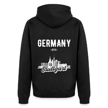 Stuttgart Deutschland Skyline Geschenk - Unisex Premium Bio Zip Hoodie - Schwarz - Hinten - Nico (187cm)