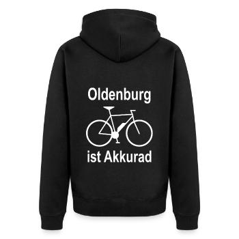Oldenburg ist Akkurad Fahrrad E-Bike v3 - Unisex Premium Bio Zip Hoodie - Schwarz - Hinten - Nico (187cm)