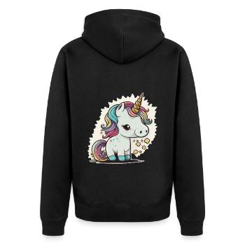 Einhorn Bunt Farben Süß Niedlich Cartoon Comic - Unisex Premium Bio Zip Hoodie - Schwarz - Hinten - Nico (187cm)
