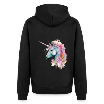 Einhorn Magie Fantasie Fabel Bunt Farben Kunst - Unisex Premium Bio Zip Hoodie - Schwarz - Hinten - Nico (187cm)