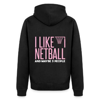Ich mag Netball und vielleicht 3 Leute - Unisex Premium Bio Zip Hoodie - Schwarz - Hinten - Nico (187cm)