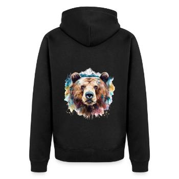 Ours, Grizzly, Tête d’ours, Nature, Nature, Nature, Forêt, Montagnes - Veste à capuche bio Premium Unisexe - noir - Dos - Nico (187cm)
