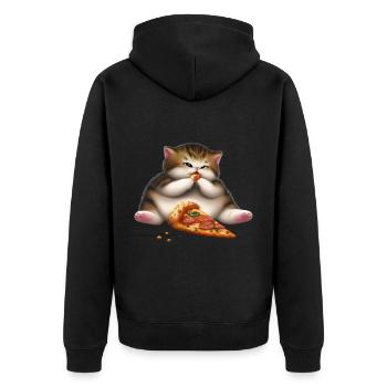 Pizza Liebhaber Katze - Unisex Premium Bio Zip Hoodie - Schwarz - Hinten - Nico (187cm)