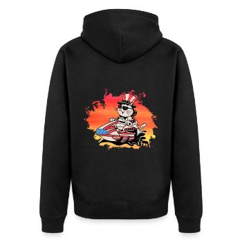 USA Cat Jet Ski - Unisex Premium Organic Zip Hoodie - black - Back - Nico (187cm)