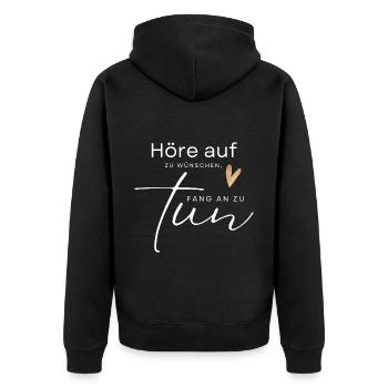 POSITIVE EINSTELLUNG MINDSET Motivation - Unisex Premium Bio Zip Hoodie - Schwarz - Hinten - Nico (187cm)