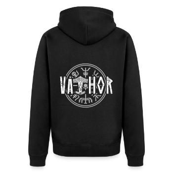 Vathor Wikinger Vater Thor Papa Krieger Spruch - Unisex Premium Bio Zip Hoodie - Schwarz - Hinten - Nico (187cm)
