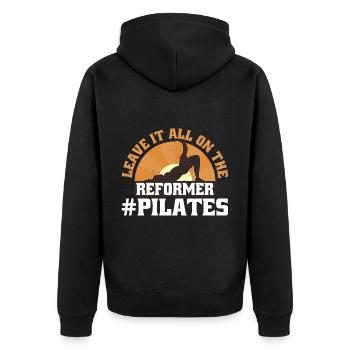 Leave It All On The Reformer #pilates 11 - Unisex Premium Bio Zip Hoodie - Schwarz - Hinten - Nico (187cm)