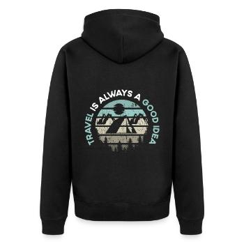 Urlaub Reisen Flugzeug Sonne Meer Strand - Unisex Premium Bio Zip Hoodie - Schwarz - Hinten - Nico (187cm)