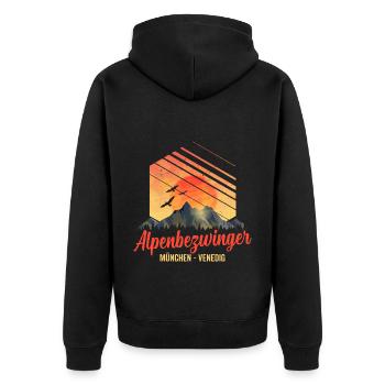 Alpenüberquerung München Venedig Alpenbezwinger - Unisex Premium Bio Zip Hoodie - Schwarz - Hinten - Nico (187cm)
