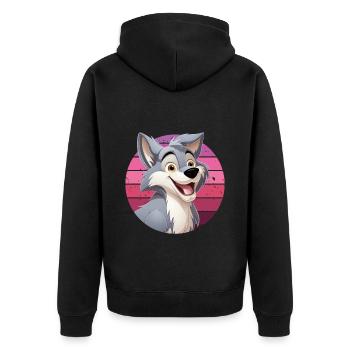 Wolf Laughs Cartoon Comic Wolf Head Wolves Cute - Unisex Premium Organic Zip Hoodie - black - Back - Nico (187cm)