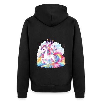 Einhorn Regenbogen Schloss Bunt Magie Fantasie - Unisex Premium Bio Zip Hoodie - Schwarz - Hinten - Nico (187cm)