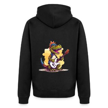 Dino E-Gitarre Gitarrist Dinosaurier Musik Band - Unisex Premium Bio Zip Hoodie - Schwarz - Hinten - Nico (187cm)