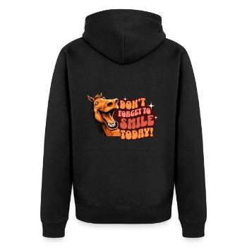 Lachen Optimistisch Spaß Glück Think Positive - Unisex Premium Bio Zip Hoodie - Schwarz - Hinten - Nico (187cm)