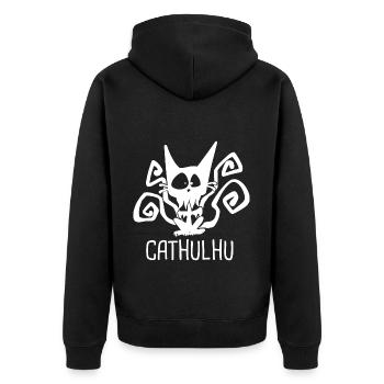 CATHULHU Funny Role Playing Cat RPG - Unisex Premium Organic Zip Hoodie - black - Back - Nico (187cm)