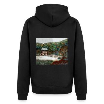 Temple in the Forest - Unisex Premium Organic Zip Hoodie - black - Back - Nico (187cm)