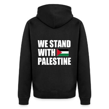 We stand with palestine - Unisex Premium Organic Zip Hoodie - black - Back - Nico (187cm)