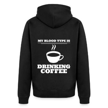 My Blood Type Is Drinking Coffee Kaffee - Unisex Premium Bio Zip Hoodie - Schwarz - Hinten - Nico (187cm)