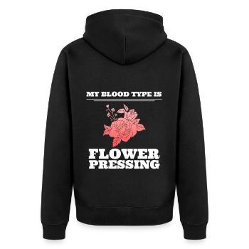 My Blood Type Is Flower Pressing Blumenliebhaber - Unisex Premium Bio Zip Hoodie - Schwarz - Hinten - Nico (187cm)