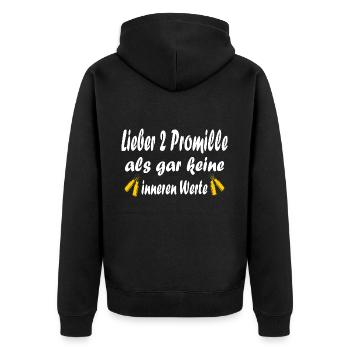 Lieber 2 Promille Als Gar Keine Inneren Werte Bier - Unisex Premium Bio Zip Hoodie - Schwarz - Hinten - Nico (187cm)
