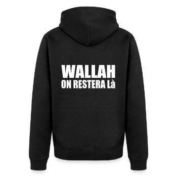 Wallah wird es dabei belassen - Unisex Premium Bio Zip Hoodie - Schwarz - Hinten - Nico (187cm)
