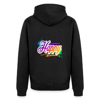 Happy - Unisex Premium Bio Zip Hoodie - Schwarz - Hinten - Nico (187cm)