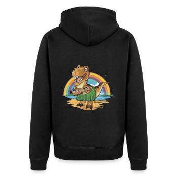 Dinosaurier spielt Gitarre unterm Regenbogen - Unisex Premium Bio Zip Hoodie - Schwarz - Hinten - Nico (187cm)