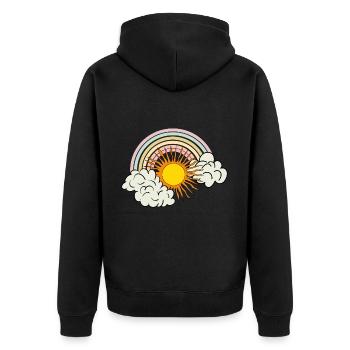 sonne wolken regenbogen - Unisex Premium Bio Zip Hoodie - Schwarz - Hinten - Nico (187cm)