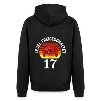 Level 17 Freigeschaltet 17 Geburtstag 17 Jahre alt - Unisex Premium Bio Zip Hoodie - Schwarz - Hinten - Nico (187cm)