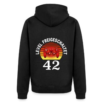 Level 42 Freigeschaltet 42 Geburtstag 42 Jahre alt - Unisex Premium Bio Zip Hoodie - Schwarz - Hinten - Nico (187cm)