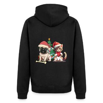 Haustiere Nikolaus Santa Weihnachten Hund Katze - Unisex Premium Bio Zip Hoodie - Schwarz - Hinten - Nico (187cm)