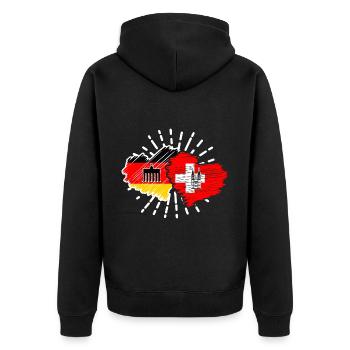 Deutschland Schweiz Herzen Länderspiel Fußball - Unisex Premium Bio Zip Hoodie - Schwarz - Hinten - Nico (187cm)