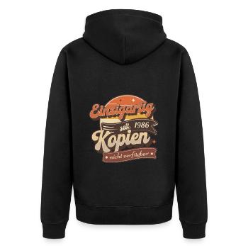 Einzigartig seit 1986 Retro Vintage - Unisex Premium Bio Zip Hoodie - Schwarz - Hinten - Nico (187cm)