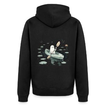 Geist Kajak Halloween - Unisex Premium Bio Zip Hoodie - Schwarz - Hinten - Nico (187cm)
