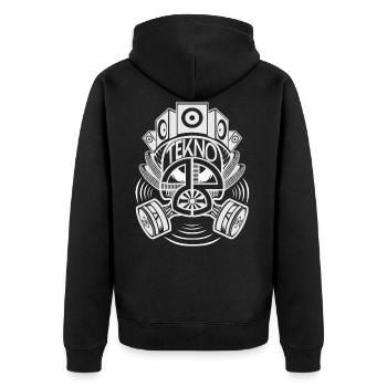Tekno 23 gas mask - Unisex Premium Bio Zip Hoodie - Schwarz - Hinten - Nico (187cm)