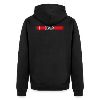Dänemark Flagge/Banner 004 AllroundDesigns - Unisex Premium Bio Zip Hoodie - Schwarz - Hinten - Nico (187cm)