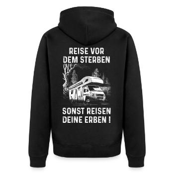 Journey before dying / pensioner, gift idea, Fun - Unisex Premium Organic Zip Hoodie - black - Back - Nico (187cm)