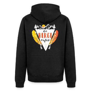 Die Berge rufen - Unisex Premium Bio Zip Hoodie - Schwarz - Hinten - Nico (187cm)
